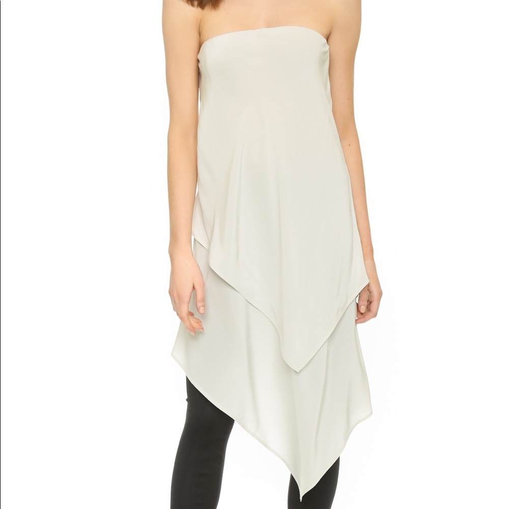 KaufmanFranco strapless chalk silk dress